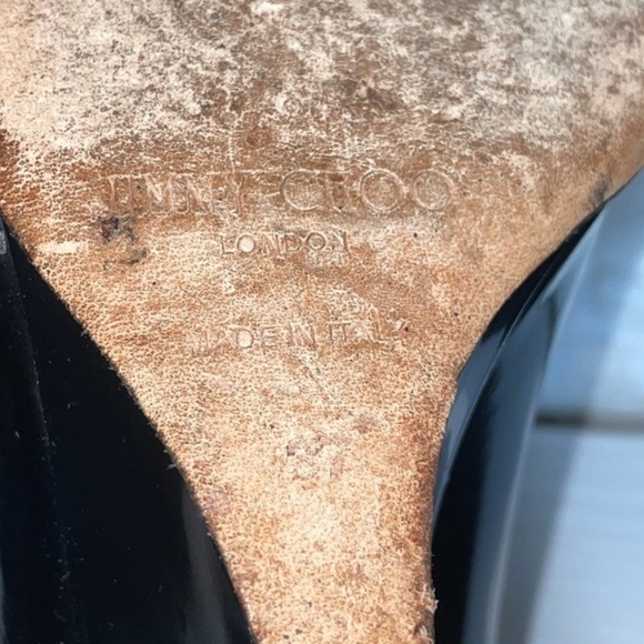 Jimmy Choo Patent Leather Classic Peep Toe Wedge Heel Designer Luxury Pump Shoes - Picture 12 of 12